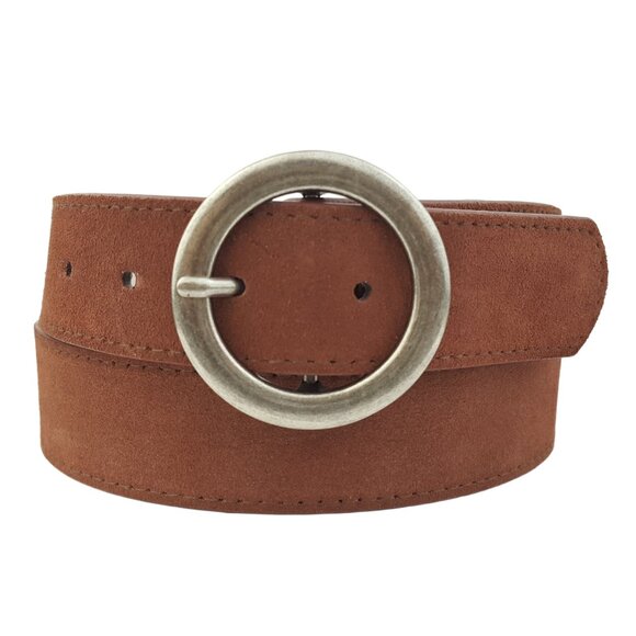 Silver Silky Suede Leather Round Buckle Belt - hydestyle  Suede Leather belt w. round silver buckle